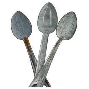3 Graniteware Spoons Gray Speckled Kitchen Cookware Serving Farmhouse Kitchen